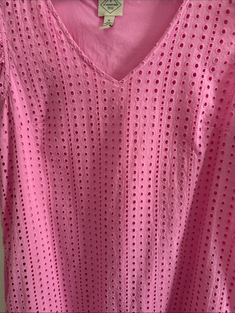 St. John's Bay Pink Eyelet V-Neck Ruffle Sleeve Mini Dress - Picture 7 of 16
